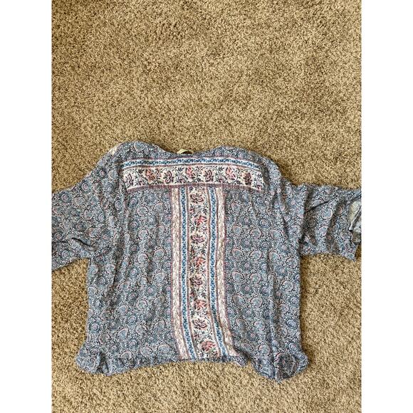 3 for $9 Cyntiha Rowley Blue Floral Boho V Neck Top Ruffle 2X - Picture 2 of 5